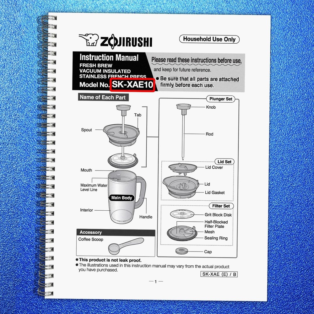 ZOJIRUSHI SK-XAE10 Fresh Brew Vacuum Insulated Stainless Instruction Manual Manu