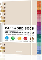 Sspiral Password Book with Alphabetical Tabs & Pocket 5.8″ X 8.2″ | Large Print