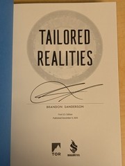 📚Brandon Sanderson TAILORED REALITIES Tor SIGNED 1st Edition Hardcover Sci-Fi