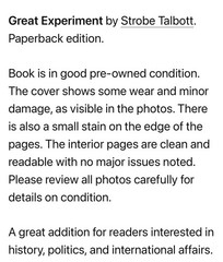 The Great Experiment By Strobe Talbott Paperback Book 2009