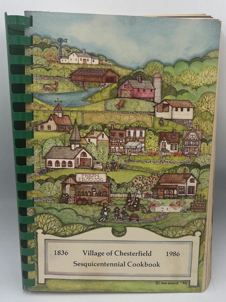Vintage 1986 Chesterfield IL Sesquicentennial Cookbook Eve Evans Art – Spiral