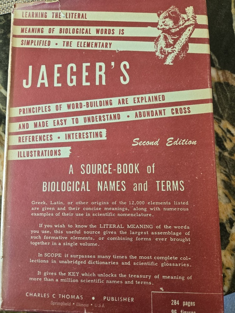 Source-Book of Biological Names & Terms. 2nd ed. 1950 by Edmund C. Jaeger, HC/DJ