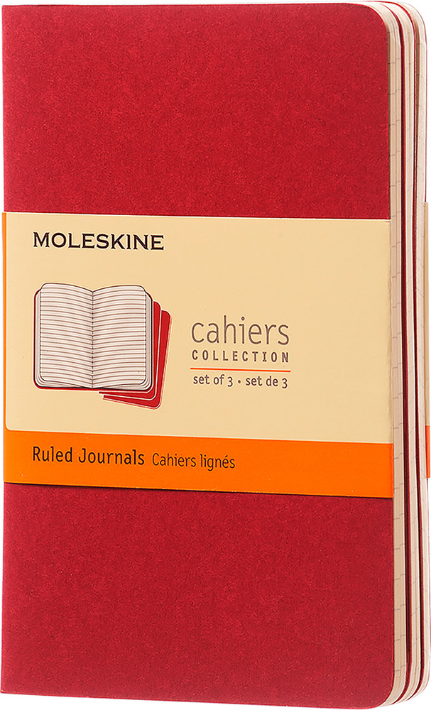 3 Pack Moleskine Cahiers Pocket Journal 3.5″ x 5.5″ Ruled Lined RED Soft Cover