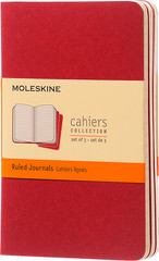 3 Pack Moleskine Cahiers Pocket Journal 3.5″ x 5.5″ Ruled Lined RED Soft Cover
