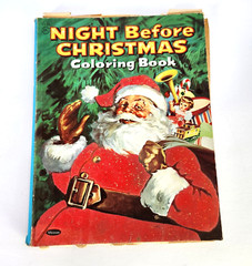 1954 Whitman Coloring Book THE NIGHT BEFORE CHRISTMAS Flocked Santa *Used Fair