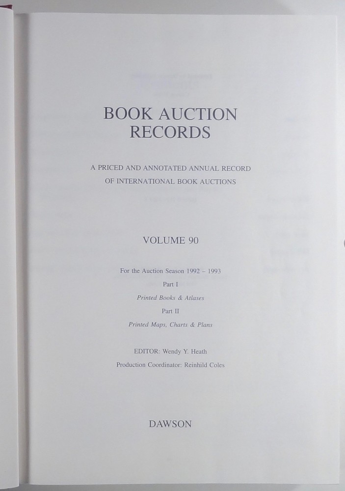 1993 BOOK AUCTION RECORDS Vol 90 Bookseller price guide ANTIQUARIAN maps HC