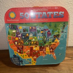 SMITHSONIAN YOUNG EXPLORERS 50 STATES Fact Book Floor Puzzle Strother, Cramb NEW