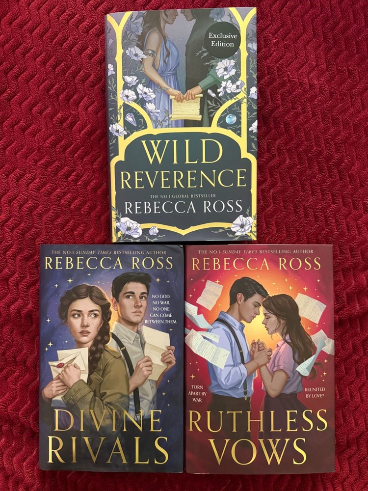 UK Hardcover Divine Rivals, Ruthless Vows, Wild Reverence by Rebecca Ross