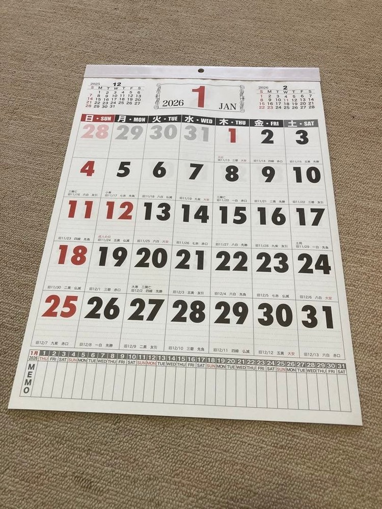 2026 Wall Calendar A3 with Memo Sections, Hanging, Foldable