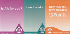 Three new Alcoholics Anonymous leaflets, 2 single-fold, 1 bi-fold, Great Britain