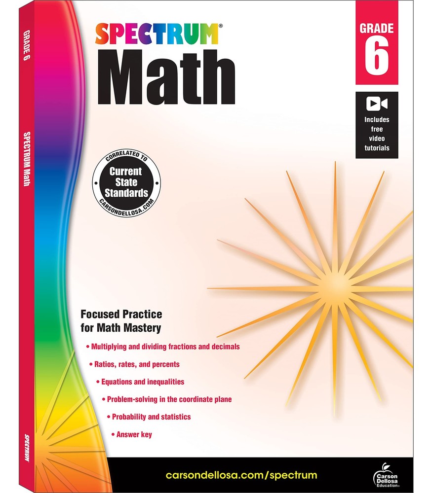 Spectrum 6th Grade Math Workbooks, Ages 11 to 12, Math 6th Grade Workbook Co…