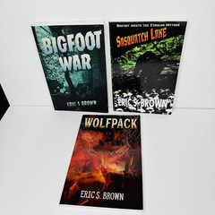 Lot of 3 Eric S. Brown Horror Paperbacks – Bigfoot War, Sasquatch Lake, Wolfpack