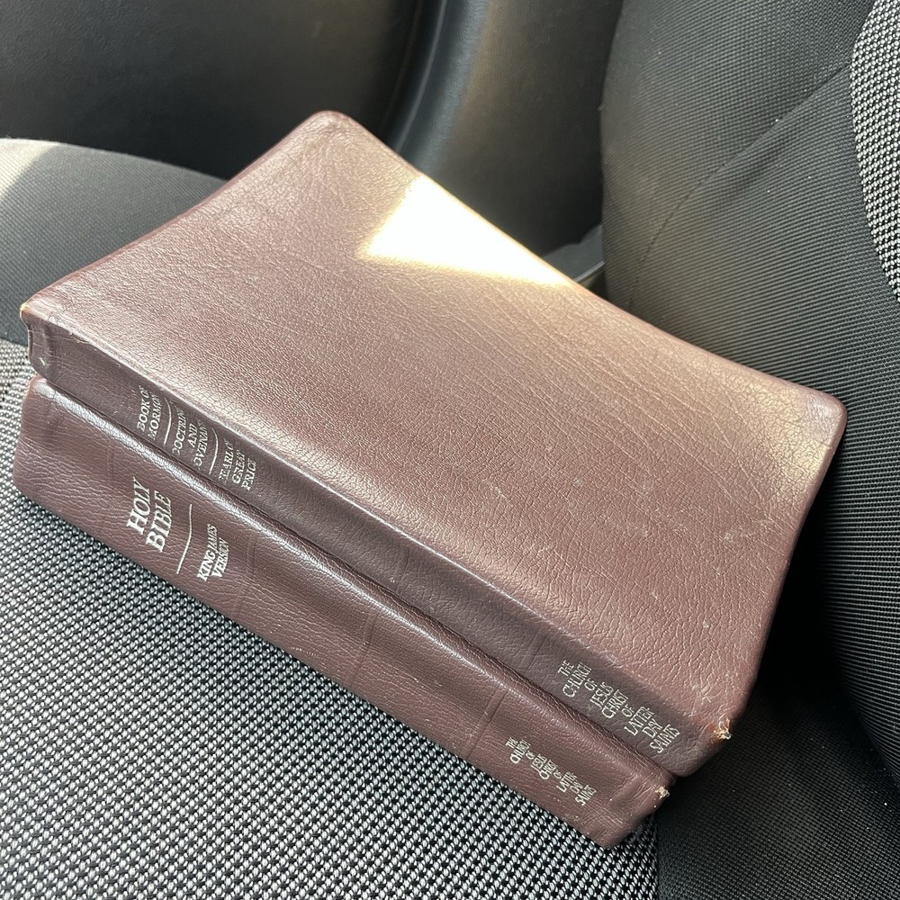 LDS Scripture Set Brown Leather 1982 Employee Gift – Bible Book Of Mormon Tabbed