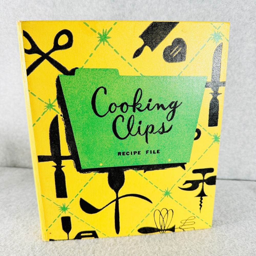 Cooking Clips Recipe File 3 Ring Binder Book Yellow Vintage UNUSED