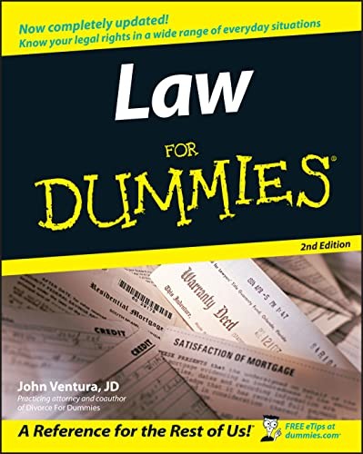Law For Dummies – Paperback By John Ventura, JD – VERY GOOD