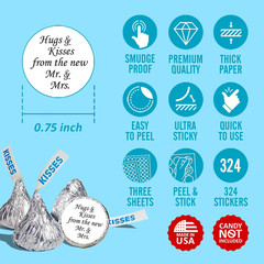 324 Hugs and Kisses from the New Mr. & Mrs. Kiss Wedding Stickers, Chocolate Dro