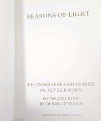 Seasons of Light by Peter Brown (1st Ed. 1988, HC) Poems and Essays-D Levertov