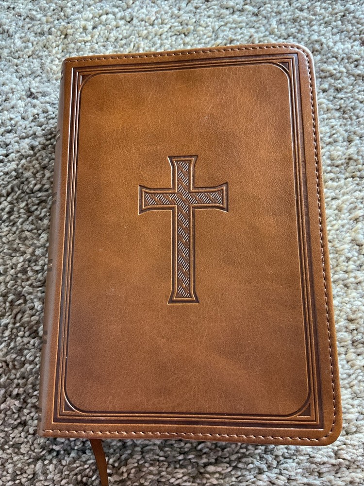KJV Compact Large Print Bible 6.75”x 4.5” Red Letter Ribbon Faux Leather
