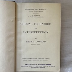 “Choral Technique and Interpretation” By Henry Coward (1951) – Rare Vintage Book