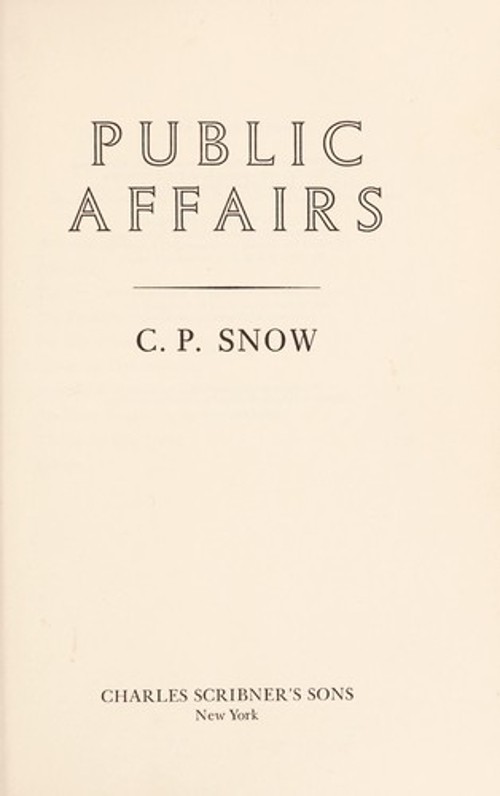 Public Affairs Hardcover Charles Percy Snow