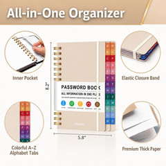 Sspiral Password Book with Alphabetical Tabs & Pocket 5.8″ X 8.2″ | Large Print