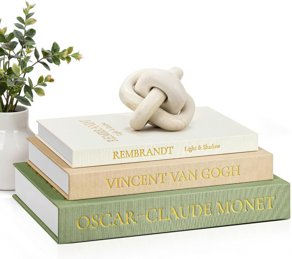 Aesthetic Decorative Books, Set of 3 Linen Faux Books for Coffee Table, Bookshel