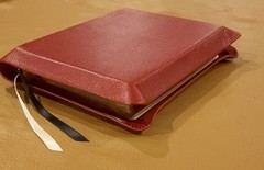 Giant Print Bible, Dark Red Pebbled Goatskin Leather, Dark Red Liner, 2 Ribbons