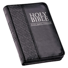 KJV Holy Bible, Mini Pocket Bible – Zippered Black Faux Leather Bible W/Ribbon M