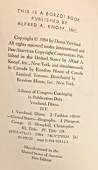 🍋 D.V. by Diana Vreeland Alfred A. Knopf Vintage 1st Edition 1984 *G* HC/DJ 🍋