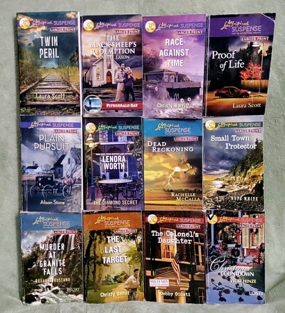 Lot of 12 Love Inspired Suspense LARGER PRINT Books Christian Mystery FD-3