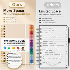 Sspiral Password Book with Alphabetical Tabs & Pocket 5.8″ X 8.2″ | Large Print