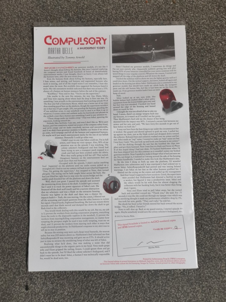 Compulsory – Martha Wells – Signed Letterpress, Murderbot, Subterranean Press