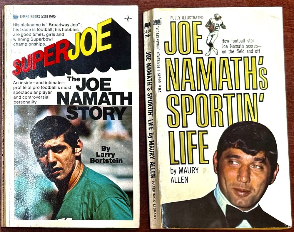 2 Vintage 1963 Joe Namath paperbacks: SUPERJOE (VG+), Sportin’ Life (VG-)